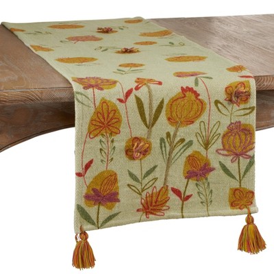 72" x 16" Cotton Embroidered Flowers Table Runner - Saro Lifestyle