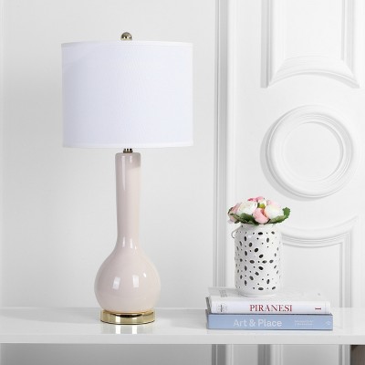 Light Grey Ceramic Long Neck Table Lamp Set with White Cotton Shade