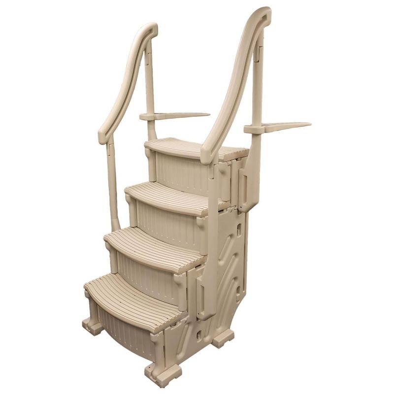 Confer Plastics CCX-AG 4 Step Above Ground Swimming Pool Ladder Stair Step Entry System with Handrails, Warm Grey Rails/Warm Grey Treads, 1 of 7