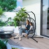 Pamapic 2-Person Large Hanging Wicker Double Egg Porch Swing Chair with Stand and Cushion - 2 of 4