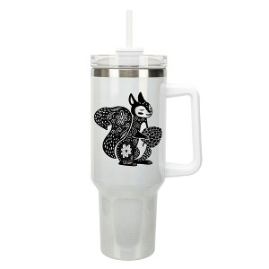 Elanze Designs 40 Ounce Travel Tumbler With Straw and Lid Stainless Steel Double Wall Insulated Charming Floral Squirrel White Glitter - 1 of 4