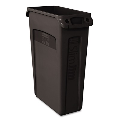 Rubbermaid Commercial Slim Jim Receptacle w/Venting Channels Rectangular Plastic 23gal Black