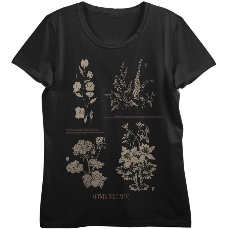 Flowers Botanical Grid Crew Neck Short Sleeve Brown Women's T-shirt, 1 of 3