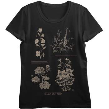Flowers Botanical Grid Crew Neck Short Sleeve Brown Women's T-shirt