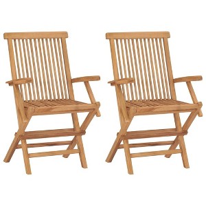 vidaXL Folding Patio Chairs with Armrests Set of 2, Outdoor Wooden Seats for Garden, Solid Teak Wood - 1 of 4