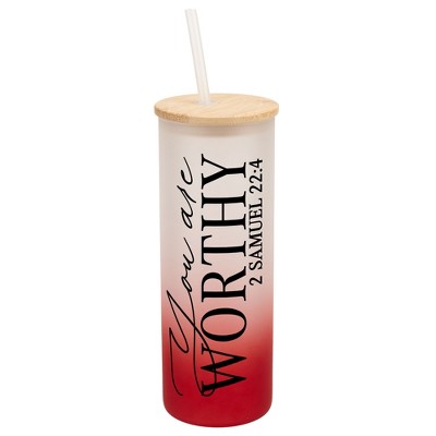Elanze Designs You Are Worthy Vertical Walk in Faith Wrap-Around Design 25 Ounce Frosted Gradient Glass On-The-Go Coffee Travel Skinny Tumbler Mug