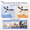 48 Inch Smart Ceiling Fan with Lights, Remote & App Control Reversible DC Motor Dimmable LED, Low Profile Modern Ceiling Fans for Bedroom Living Room - 3 of 4
