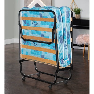 Compact Twin-Size Folding Rollaway Guest Bed with Upholstered Metal Frame