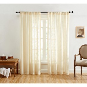 HLC.ME Linda Faux Linen Textured Semi Sheer Privacy Sun Light Filtering Window Rod Pocket Thick Curtains Panels, Set of 2 - 1 of 4