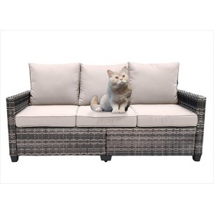 Nertpow 3 Piece Patio Furniture Set - PE Wicker Long Sofa with Barrel-Shaped Design - Durable, Comfortable and Stylish Outdoor Seating Solution,Beige - 1 of 4