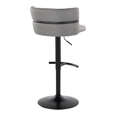 Set of 2 Adjustable Light Gray Swivel Barstools with Black Metal Base