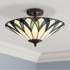 Regency Hill Filton Tiffany Style Ceiling Light Semi Flush Mount Fixture 18" Wide Bronze 2-Light Blue Green Art Glass for Bedroom Kitchen Living Room - 2 of 4