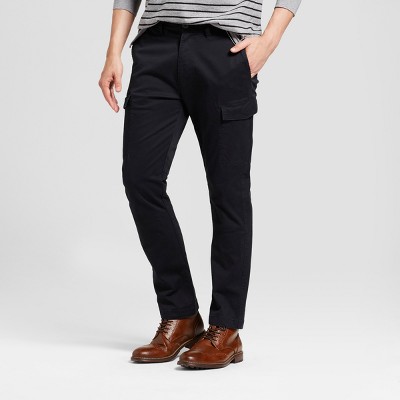 mens skinny black cargo trousers