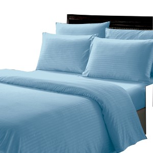 Plazatex Luxurious Wrinkle Resistant 100% Polyester Dobby Ultra Soft Stripe All Season Bed Sheet Set Blue - 1 of 4