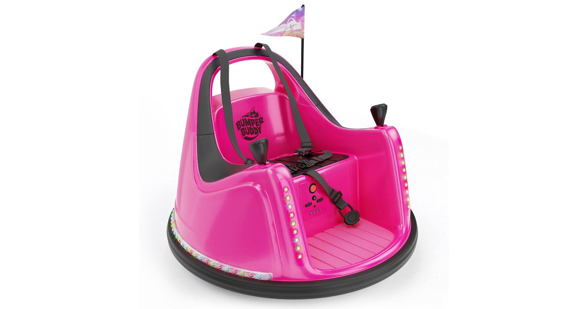 Bumper Buddy Electric Rechargeable Bumper Car for Kids – 360° Spin, Multi-Color Lights, Music, and Remote Control – Pink