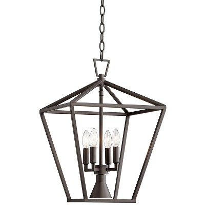 Franklin Iron Works Bronze Open Frame Foyer Pendant Chandelier 19 3/4" Wide Farmhouse 5-Light Fixture Dining Room House Entryway