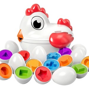 TEMI Toddler Chicken Easter Eggs - Color Matched Game Shape Sorter with 6 Toy Eggs for Kids 3-5, Educational Gifts for 3-6 Girls Boys Baby - 1 of 3