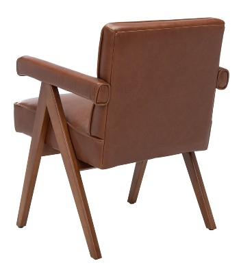 Contemporary Cognac Faux Leather Arm Chair with Walnut Finish