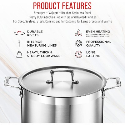 16 Quart Brushed Stainless Steel Stock Pot with Lid