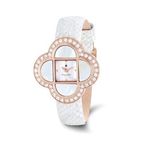 Black Bow Jewelry Charles Hubert Ladies IP Rose Stainless White Leather Band 36mm Watch - 1 of 3
