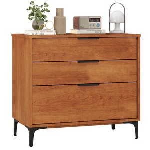 Tangkula 3-Drawer Dresser w/ Metal Support Legs & Anti-tipping Kit for Bedroom Cherry - 1 of 4