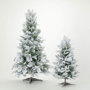 36"H & 24"H Sullivans Artificial Snowy Cedar Accent Christmas Tree Set of 2, Green-White, Indoor Christmas Decor - 1 of 4