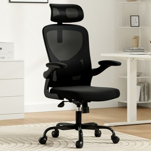 RISOKEYS Ergonomic Office Chair with Adjustable Lumbar Support & Headrest - Space-Saving Flip-Up Armrests for Home Office, Study Room - 1 of 4