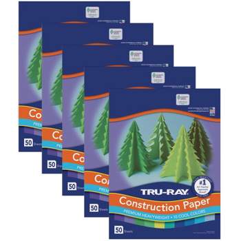 Tru-Ray Construction Paper, Cool Assorted, 12" x 18", 50 Sheets Per Pack, 5 Packs