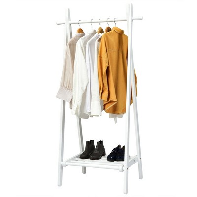 Costway A Frame Wood Garment Rack Clothing Hanging Rack w Storage Shelf Entryway Bedroom