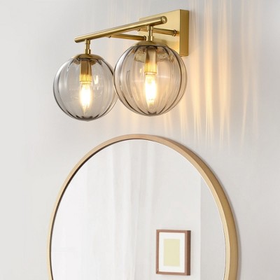 PAKOKULA 14.96 in. 2-Light Gold Vanity Light with Clear Globe Glass Shades, Bathroom & Dressing Table Wall Sconce, Dimmable, UL Certified