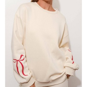 Women's Happily Yours Bow Sweatshirt - Pretty Garbage - 1 of 3