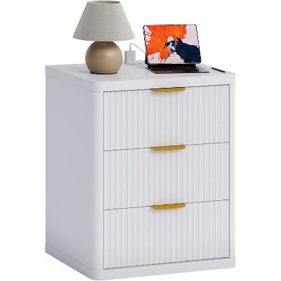 Bedside Table Nightstand with Bedside Storage,Bedroom Side Table and Organizer,Functional and Fluted Nightstand for Bedroom, Living Room, Home Office