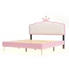 Full/Twin Size Upholstered Princess Bed With Crown Headboard, Light Strips and Golden Metal Legs, White+Pink 4W - ModernLuxe - 4 of 4
