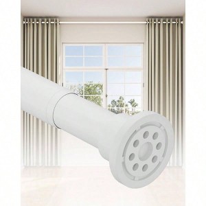 Tension Curtain Rod 42 to 123 Inch Heavy Duty Anti Slip White Spring Loaded Adjustable No Drilling Easy Install - 1 of 4