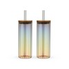 Twine Ribbed Glass Tumbler with Straw and Lid, Iced Coffee Glass or Drinking Glass, 16oz Ribbed Glassware Rainbow Luster Set of 2 - 3 of 4