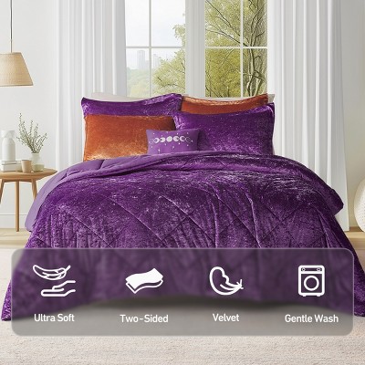 4 Pcs Luxury Style Velvet Comforter Set, Diamond Quilting Ultra Soft Bedding Set for All Season, Easy Care Bed Set with Matching Shams & Pillow