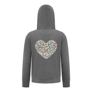 Everyday Kids Floral Heart Girls Zip Up Hoodie – Pastel Flower & Butterfly Graphic Sweatshirt - 1 of 4