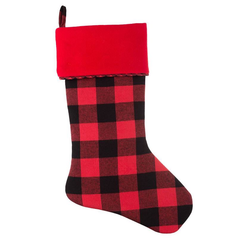 20in HangRight Buffalo Check Christmas Stocking Red/Black - Haute D&#233;cor, 1 of 5