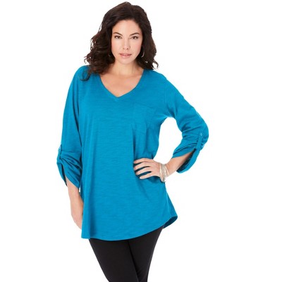 Roaman's Women's Plus Size Lightweight Textured Slub Knit Boyfriend ...