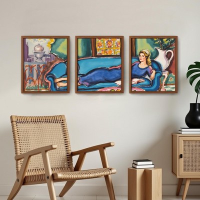 Triple Black MDF Framed Painting, 30x40cm, Wall Hanging Art for Living and Bedroom Decor