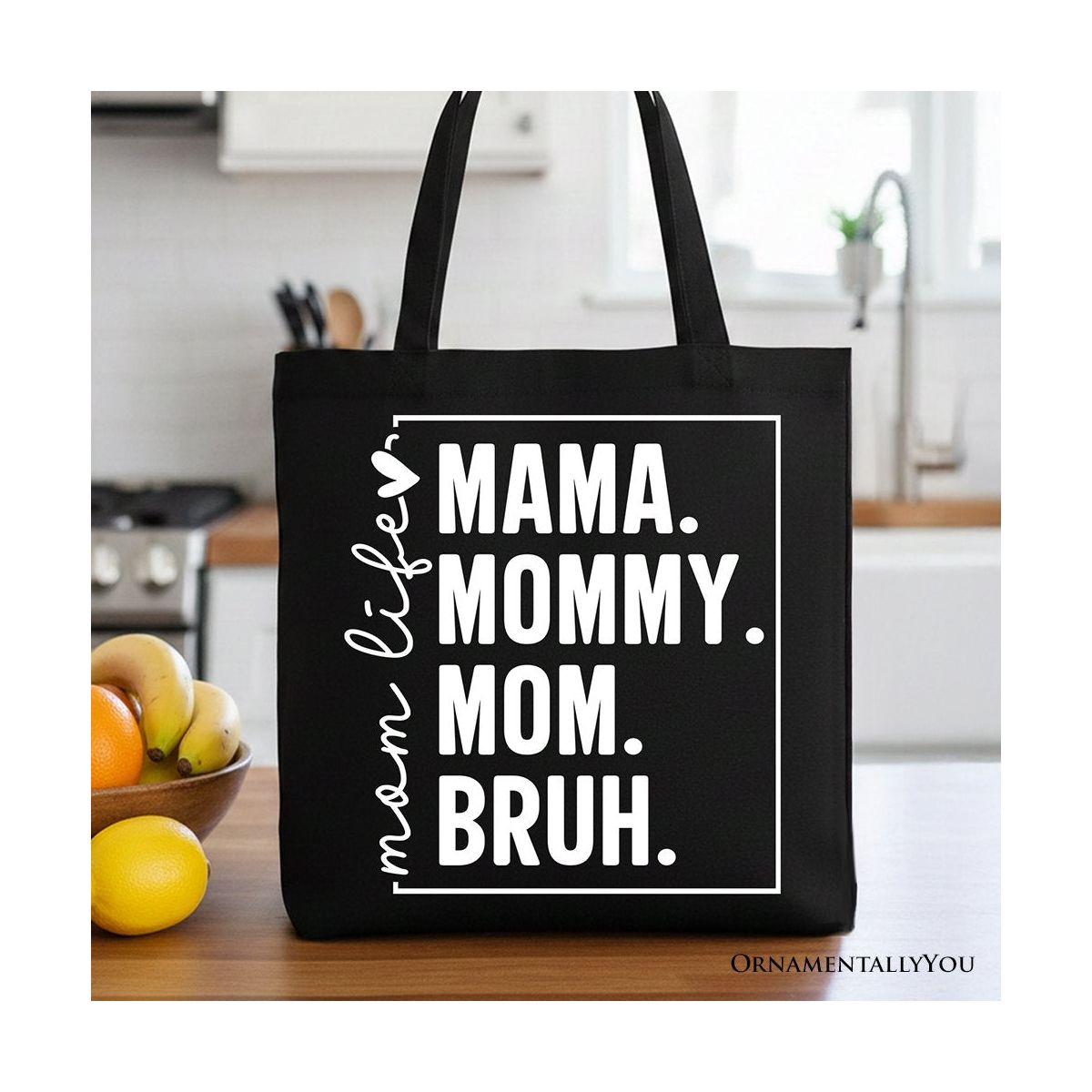 Funny Mom's Life Canvas Tote Bag, Minimalist Mama Gift Shopper for Stylish Mothers | OrnamentallyYou