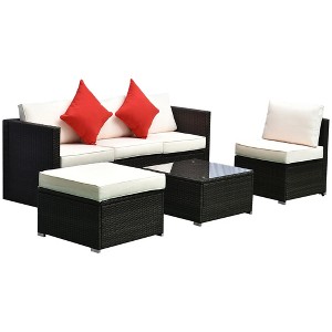 Resenkos 6 Pieces Patio Furniture Set, Galvanized Steel, PE Rattan, Mixed Brown, Cream White - 1 of 4