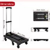 Folding Trolley, Portable Utility Cart with 6 Wheels/Extension Base/Elastic Cord, 500lbs, Ideal for Moving/Shopping/Travelling/Home Use, Black - 3 of 4