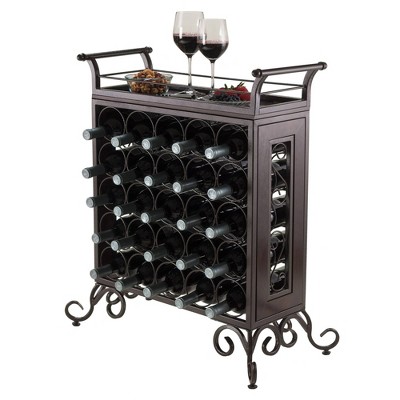 Silvano Dark Bronze Metal and Wood Wine Rack with Removable Tray