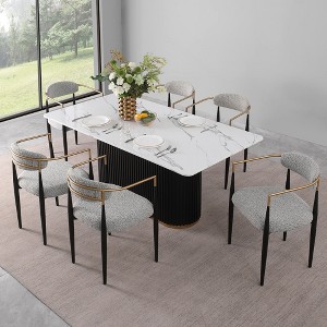 Modern 7-Piece Faux Marble Dining Table with Boucle Chairs in Dining Room Set for Kitchen - Morden Fort - 1 of 4