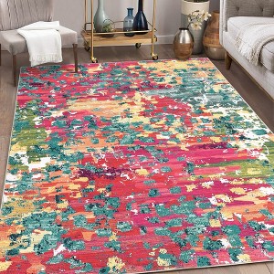 Modern Abstract Rug Machine Washable Throw Rug Boho Chic Abstract Watercolor Design Area Rug - 1 of 4