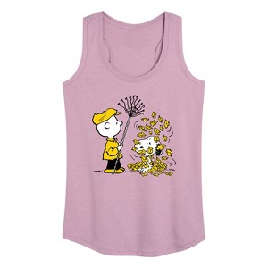 Women's - Peanuts - Charlie Brown Snoopy Fall Leaves Graphic Racerback Tank - 1 of 4