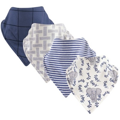 Image of Touched by Nature Baby Boy Organic Cotton Bandana Bibs 4pk, Elephant, One Size
