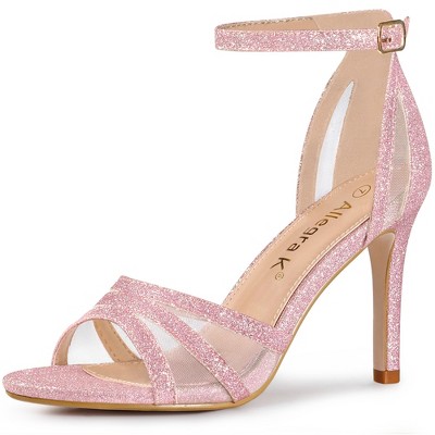 Allegra K Women's Glitter Ankle Strap Stiletto Heels Sandals Pink 7.5 ...