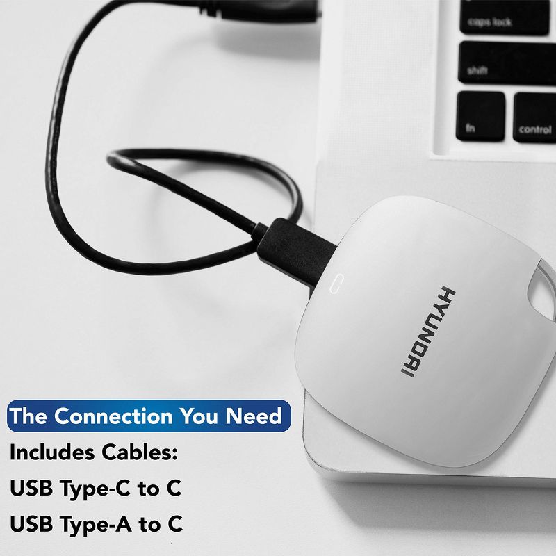 Hyundai 2TB Ultra Portable External SSD for PC/Mac/Mobile, USB-C USB 3.1 - White (HTESD2048PW), 4 of 6